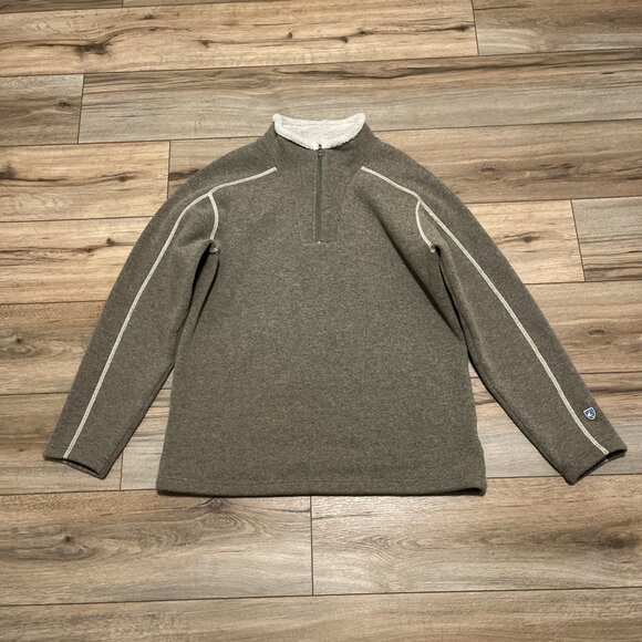 Men’s Kuhl Europa 1/4 Zip Pullover SZ Large Alfpaca Fleece Oatmeal Tan - Picture 1 of 14